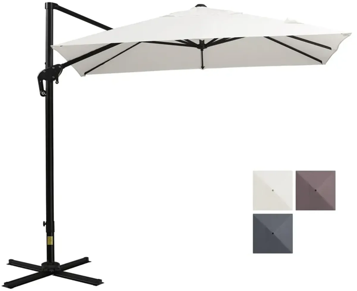 Outsunny 8FT Cantilever Patio Umbrella, Square Outdoor Offset Umbrella with 360° Rotation, Aluminum Hanging Umbrella with 3-Position Tilt, Crank & Cross Base for Garden Deck Pool Backyard, Off White