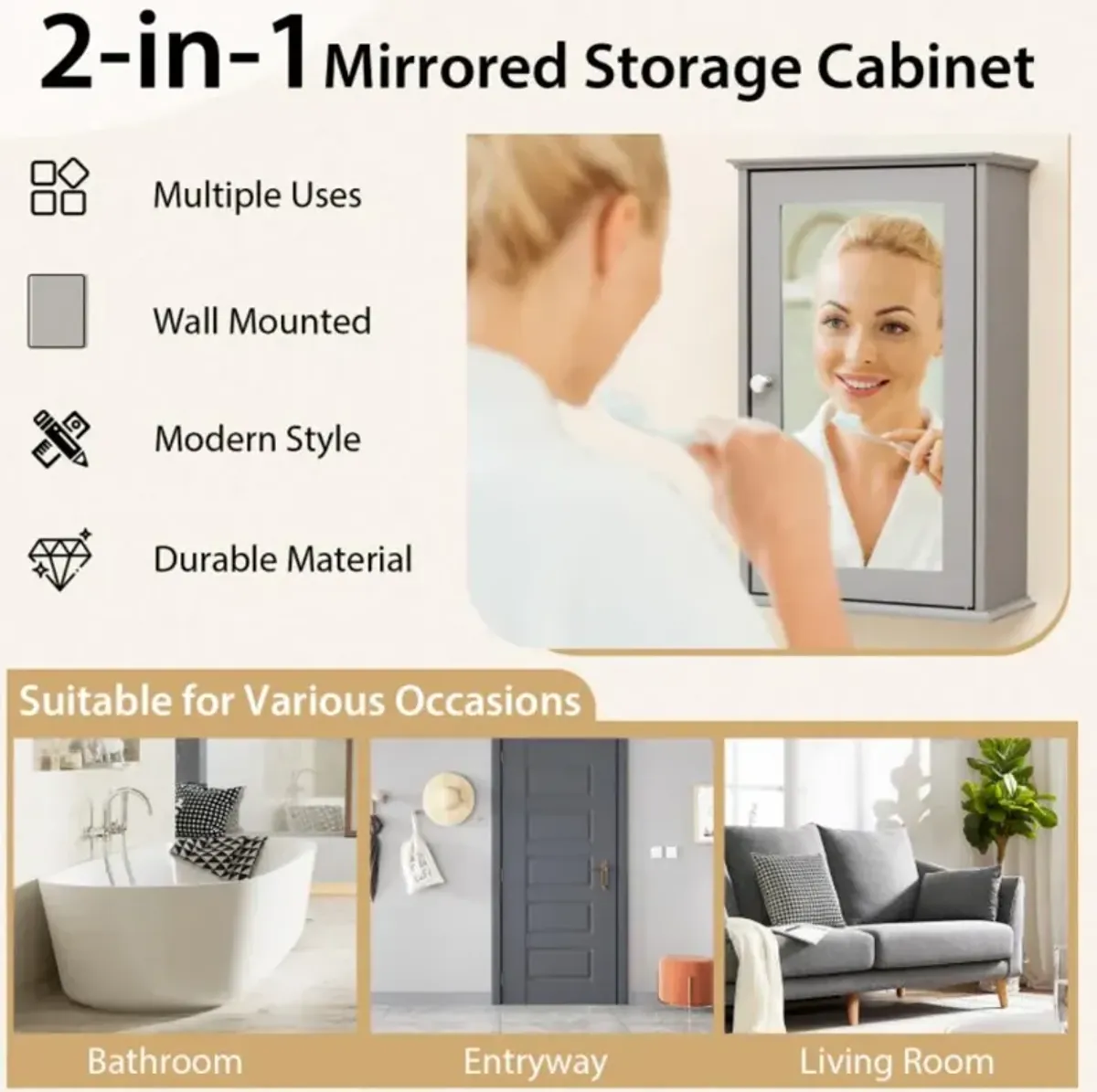 Hivvago Bathroom Wall Cabinet with Single Mirror Door and Adjustable Shelf