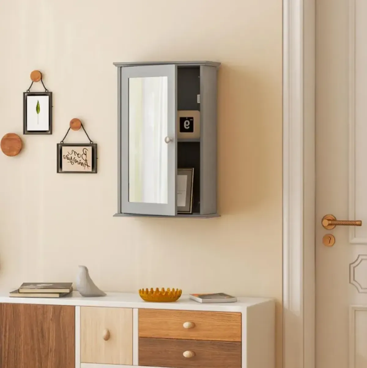 Hivvago Bathroom Wall Cabinet with Single Mirror Door and Adjustable Shelf