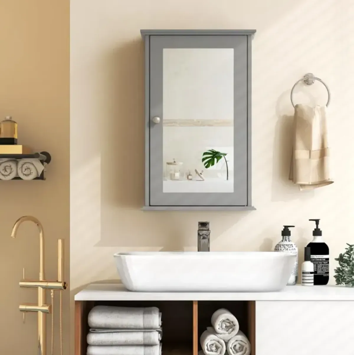 Hivvago Bathroom Wall Cabinet with Single Mirror Door and Adjustable Shelf