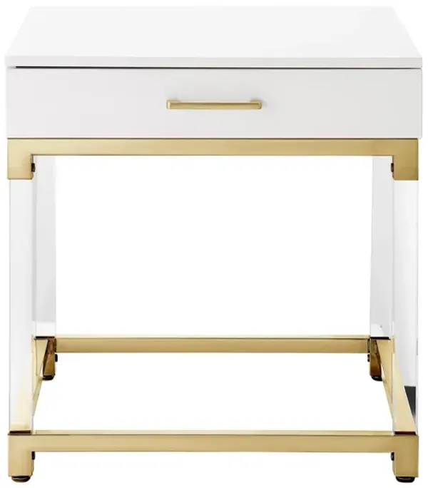 Inspired Home Kalel High Gloss 1 Drawer End Table with Acrylic Legs Stainless Steel Base