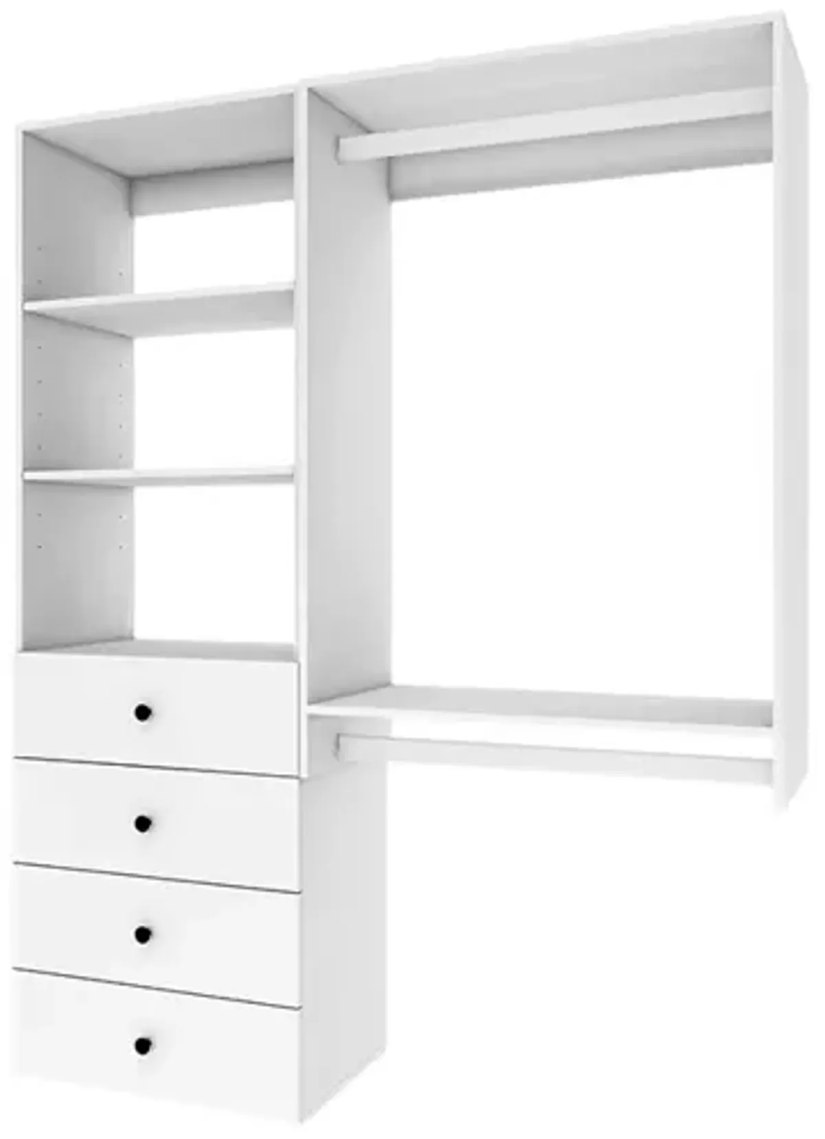 Closet Organizer System, Closet System with 4 Drawers, Walk in Closet Organizers and Storage with 3 Shelves Wall Mounted and 2  Clothing Racks, White Wardrobe Closet