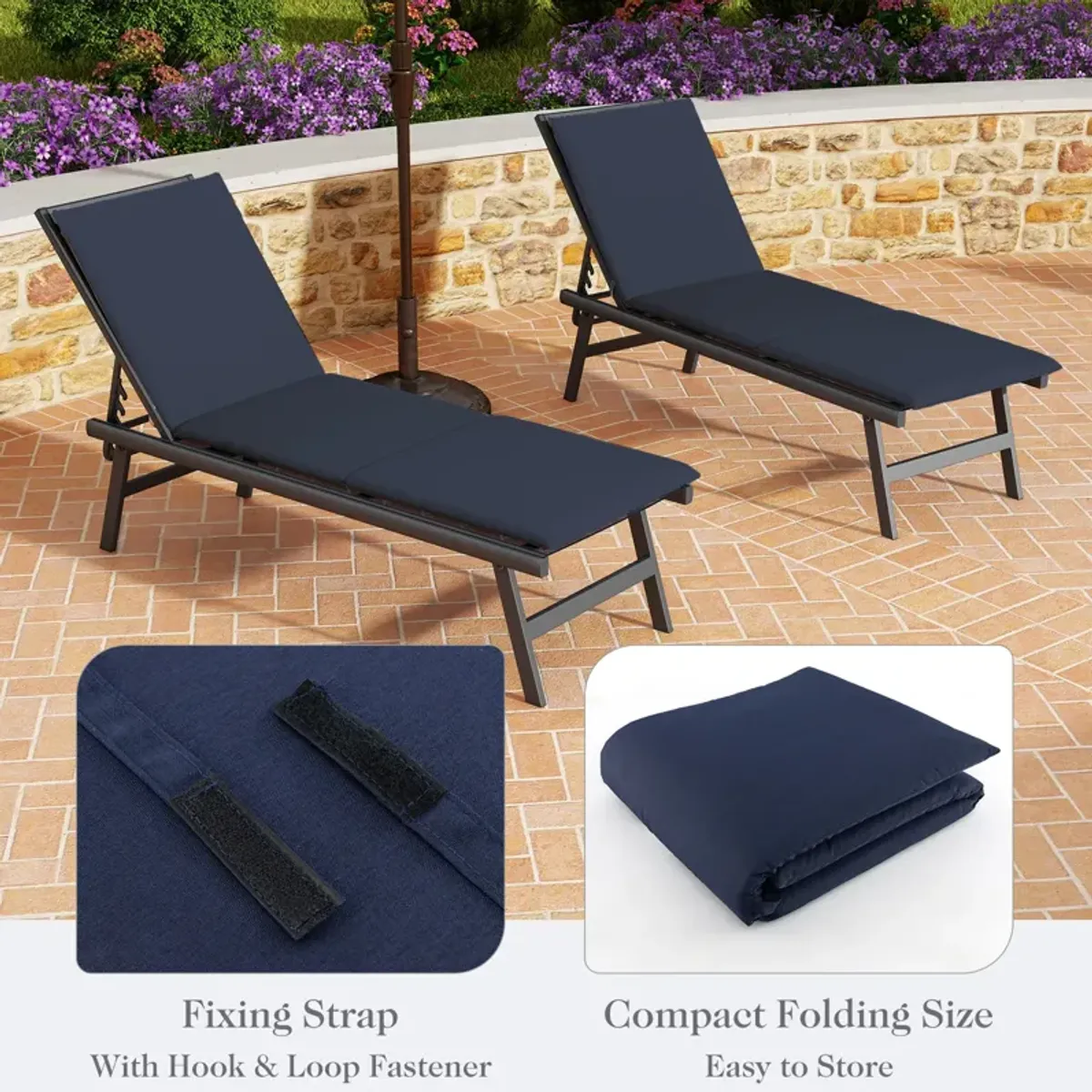 Outdoor Chaise Lounge Cushion Patio Furniture Folding Pad with Fixing Straps