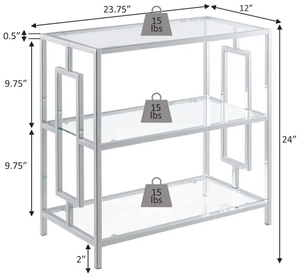 Convenience Concepts Town Square Chrome 3 Tier Chairside End Table