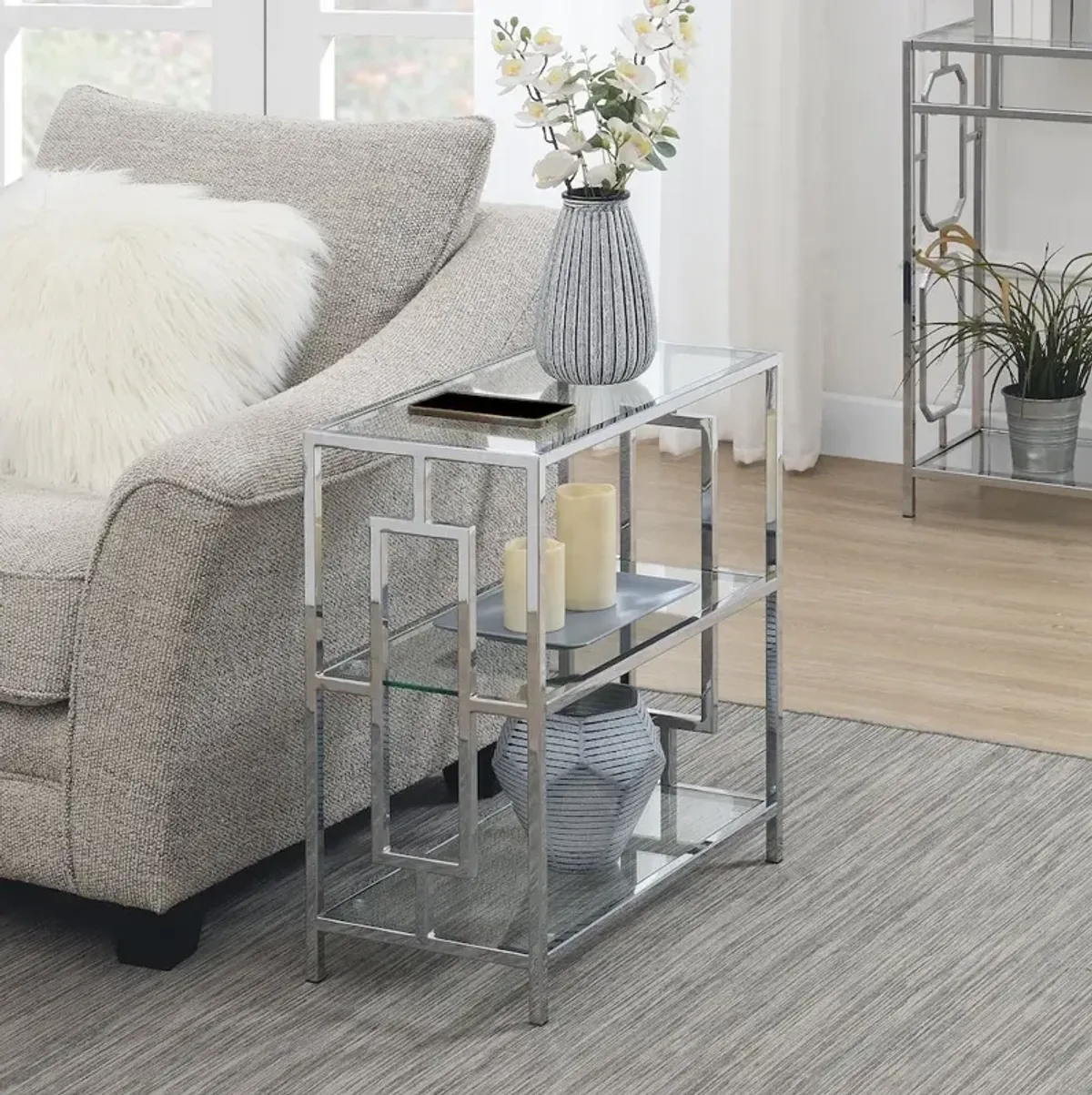 Convenience Concepts Town Square Chrome 3 Tier Chairside End Table