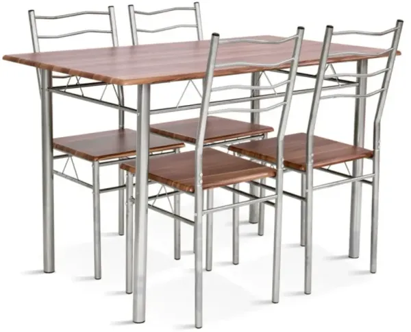 Wood Metal Dining Table with 4 Chairs- Set of 5