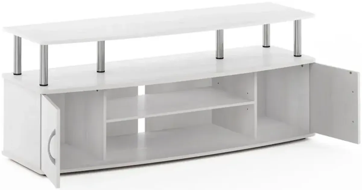 Furinno JAYA Large Entertainment Center Hold up to 55-IN TV, White Oak, Stainless Steel Tubes