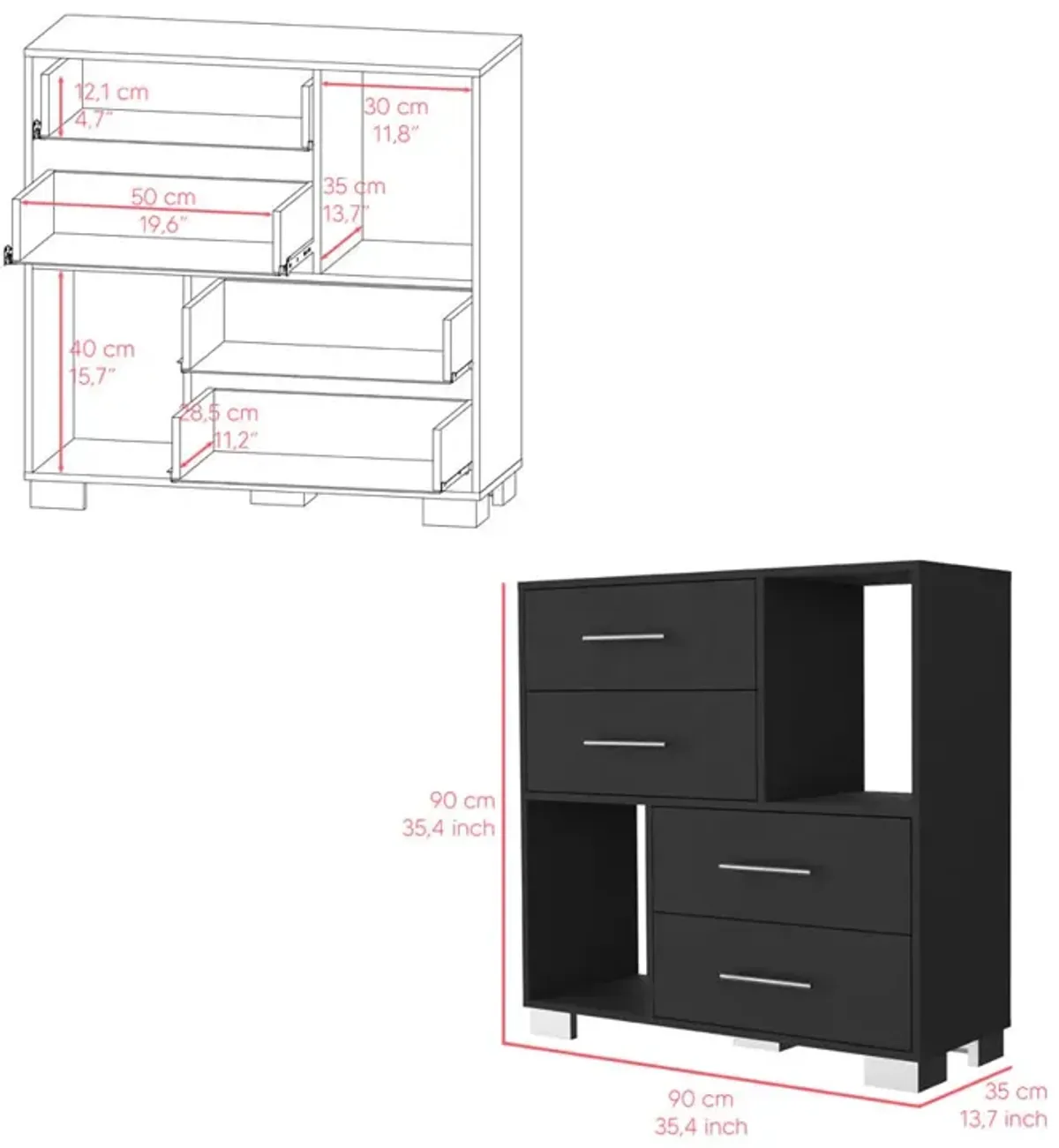 Dresser Hetzs, Bedroom, Black