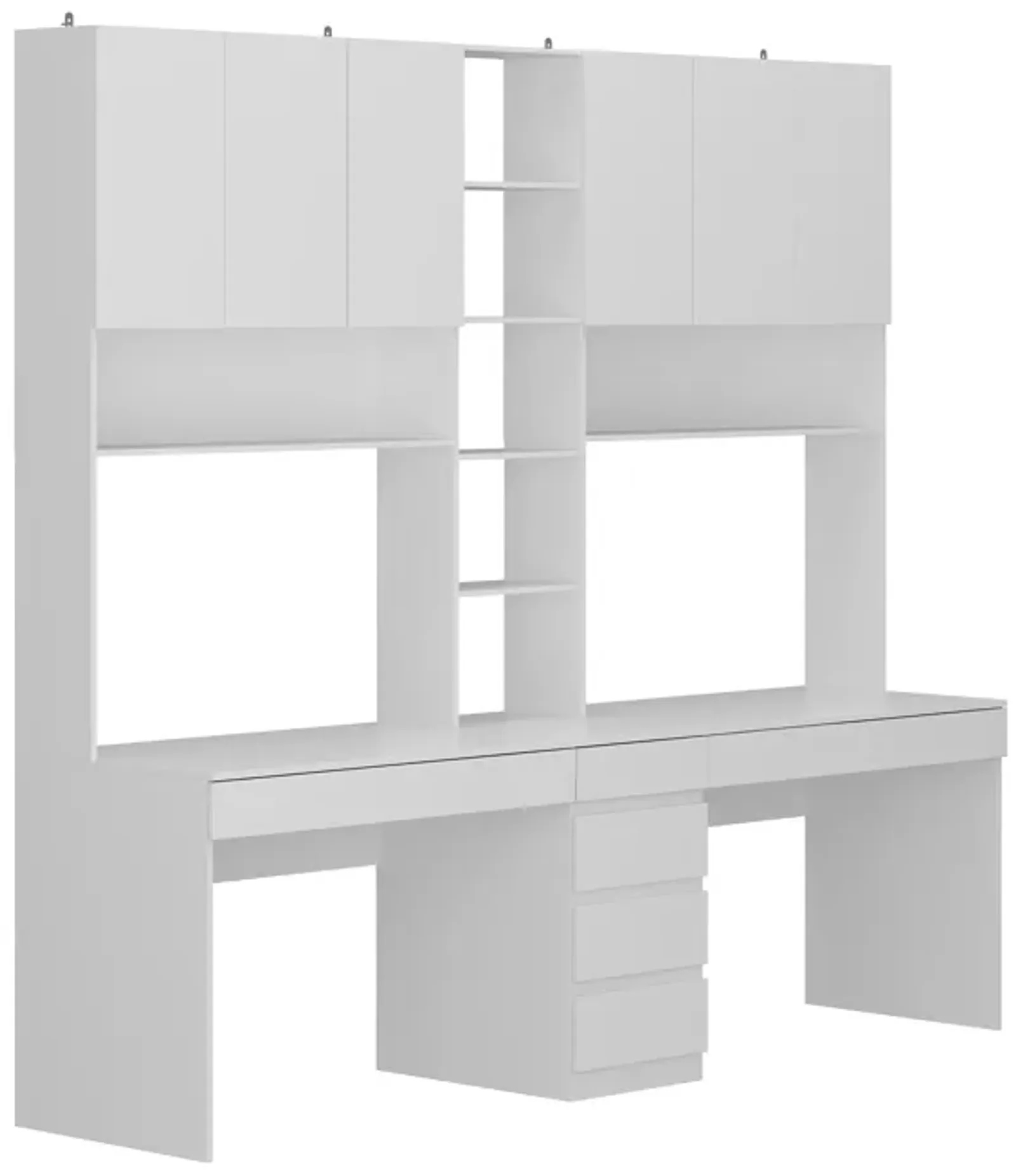 94.5 in. W Large 2-in-1 Wood Double Computer Desk White Writing Desk with 86.6" Tall Bookshelf, Drawers for Home Office