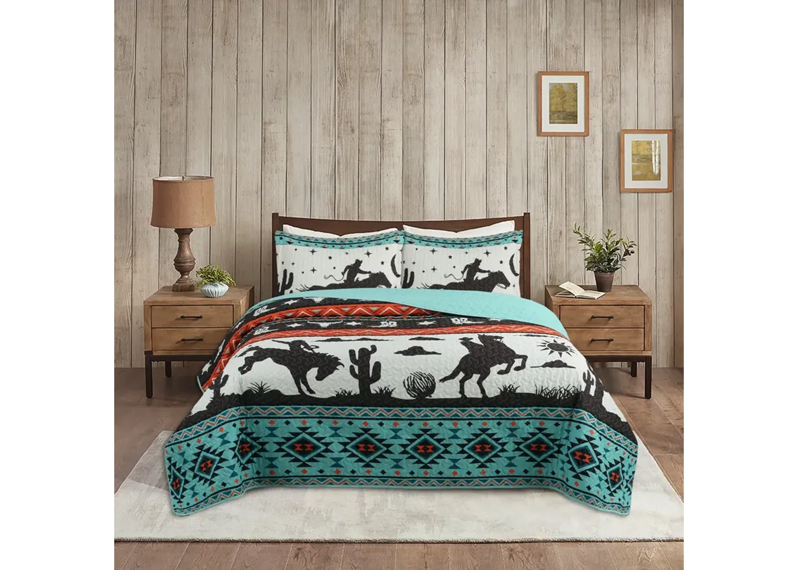 Marcielo 3 Piece South Western bedding Lightweight Bedspread Set Cowboy