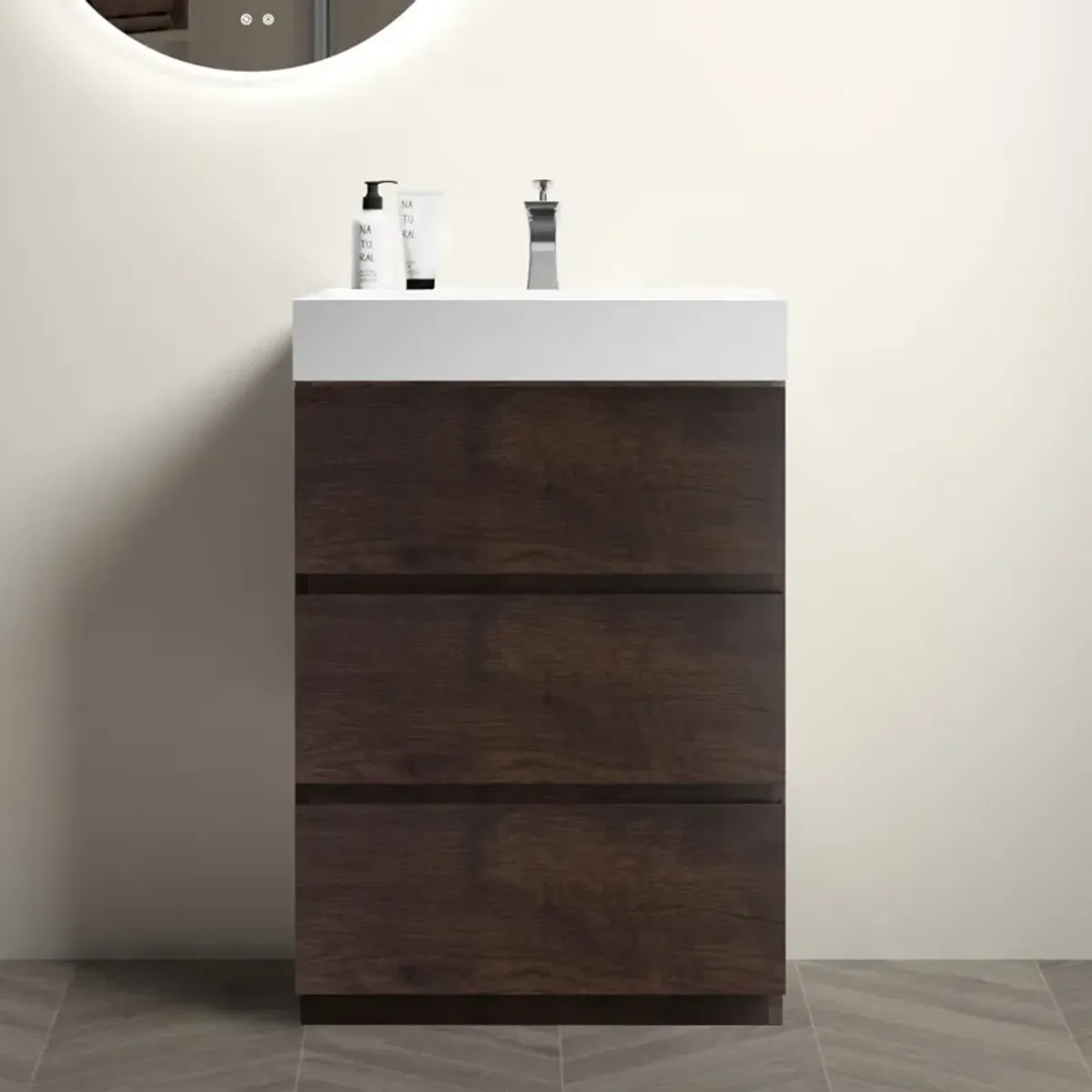 Alice 24" Walnut Bathroom Vanity with Sink & Large Storage