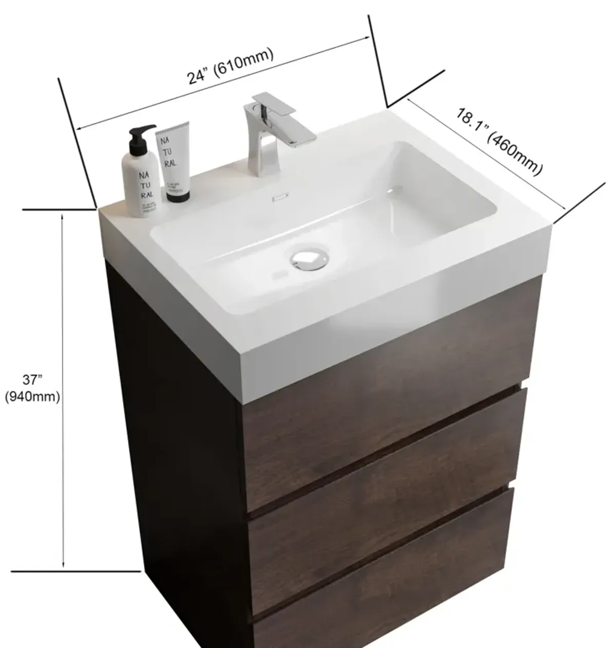 Alice 24" Walnut Bathroom Vanity with Sink & Large Storage