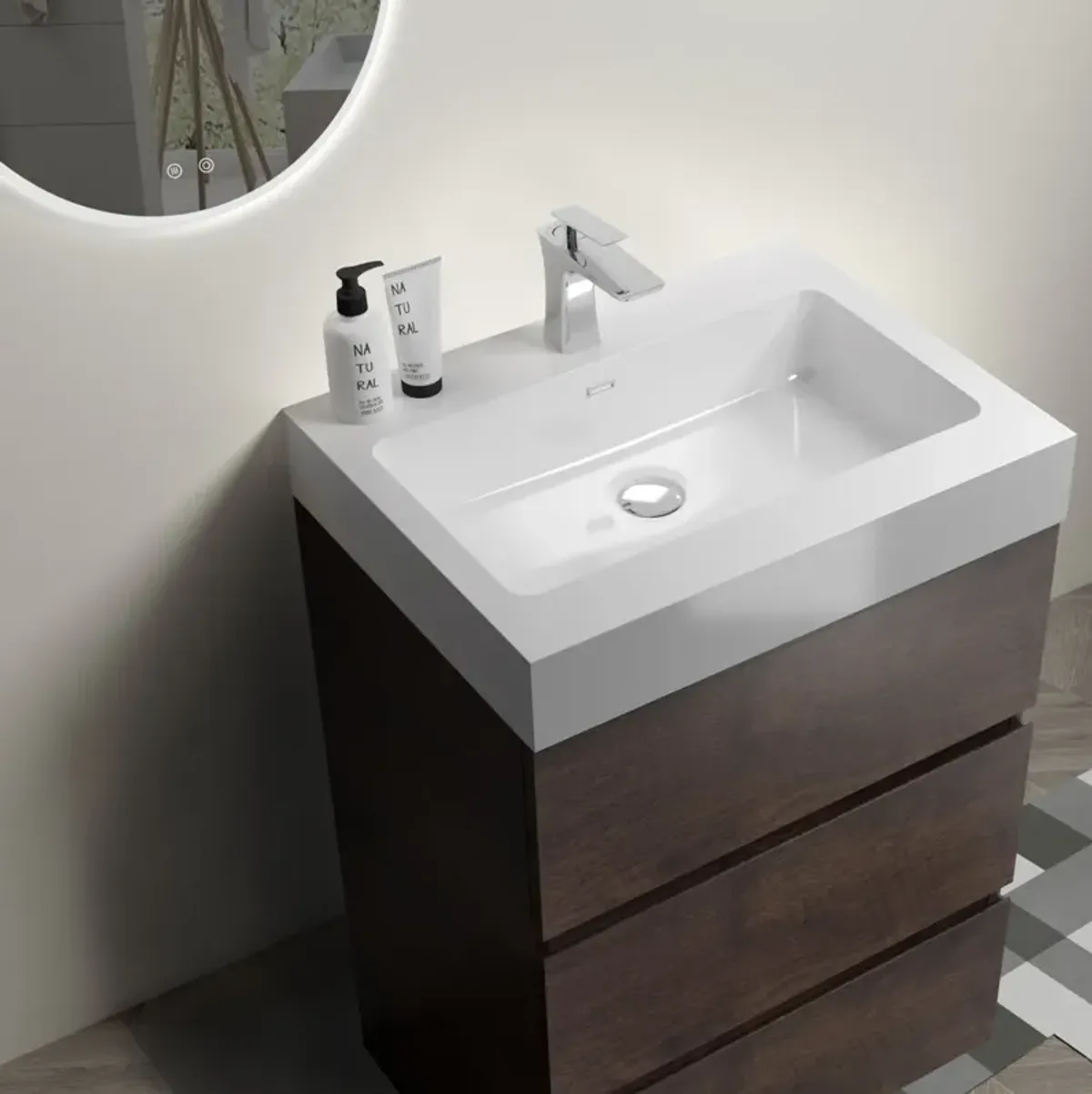 Alice 24" Walnut Bathroom Vanity with Sink & Large Storage