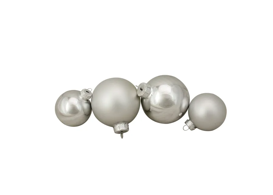 96ct Silver Shiny and Matte Glass Ball Christmas Ornaments - 3.25"