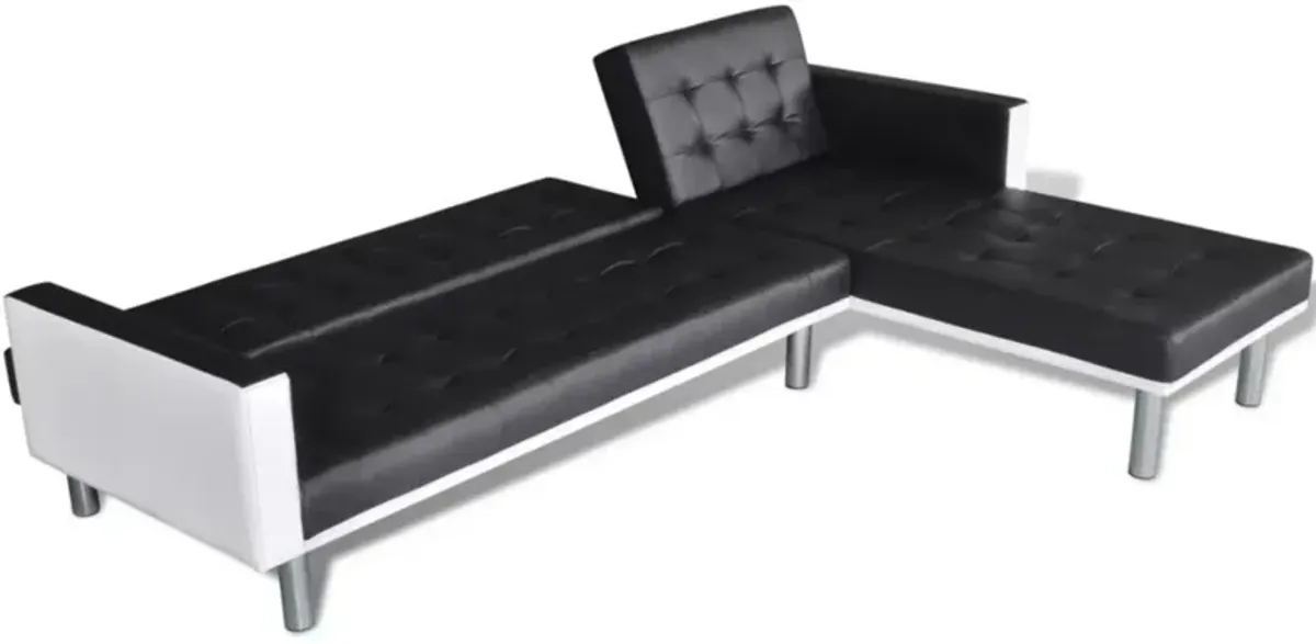 vidaXL L-shaped Sofa Bed Artificial Leather Black and White