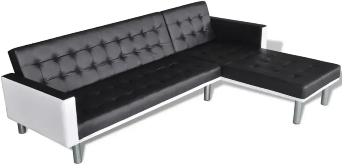 vidaXL L-shaped Sofa Bed Artificial Leather Black and White