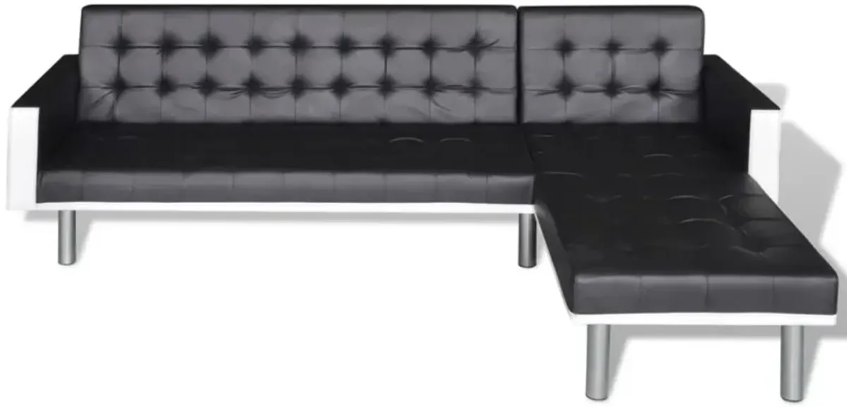 vidaXL L-shaped Sofa Bed Artificial Leather Black and White