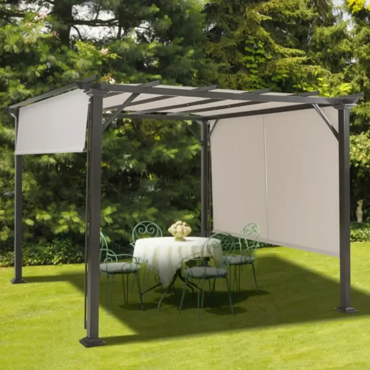 Hivvago 10 x 10 Feet Metal Frame Patio Furniture Shelter-Beige