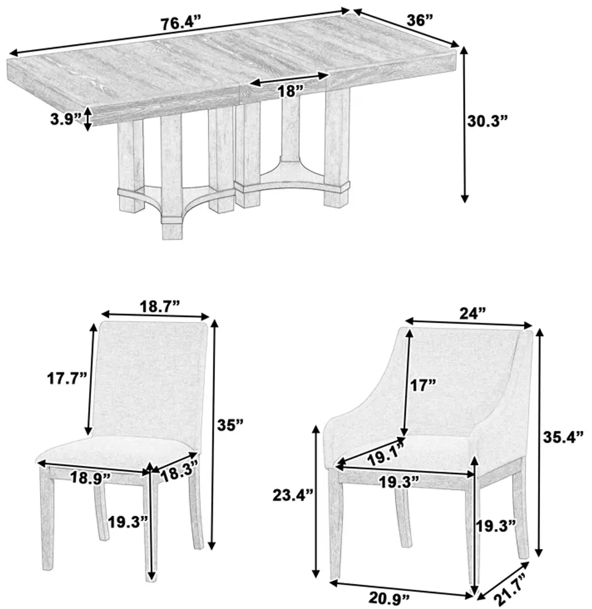 Merax Rustic 7-Piece  Extendable Dining Table Chairs Set