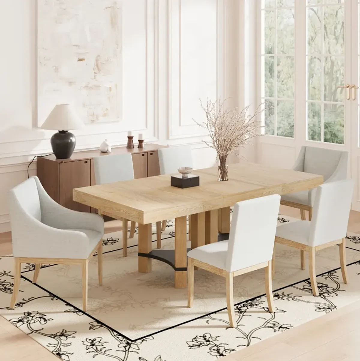 Merax Rustic 7-Piece  Extendable Dining Table Chairs Set