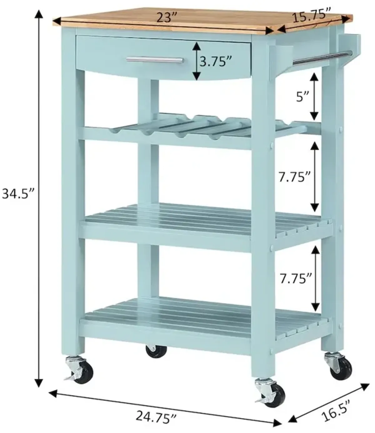 Convenience Concepts Ellaine 4 Tier Butcher Block Kitchen Cart with Drawer and Wine Rack