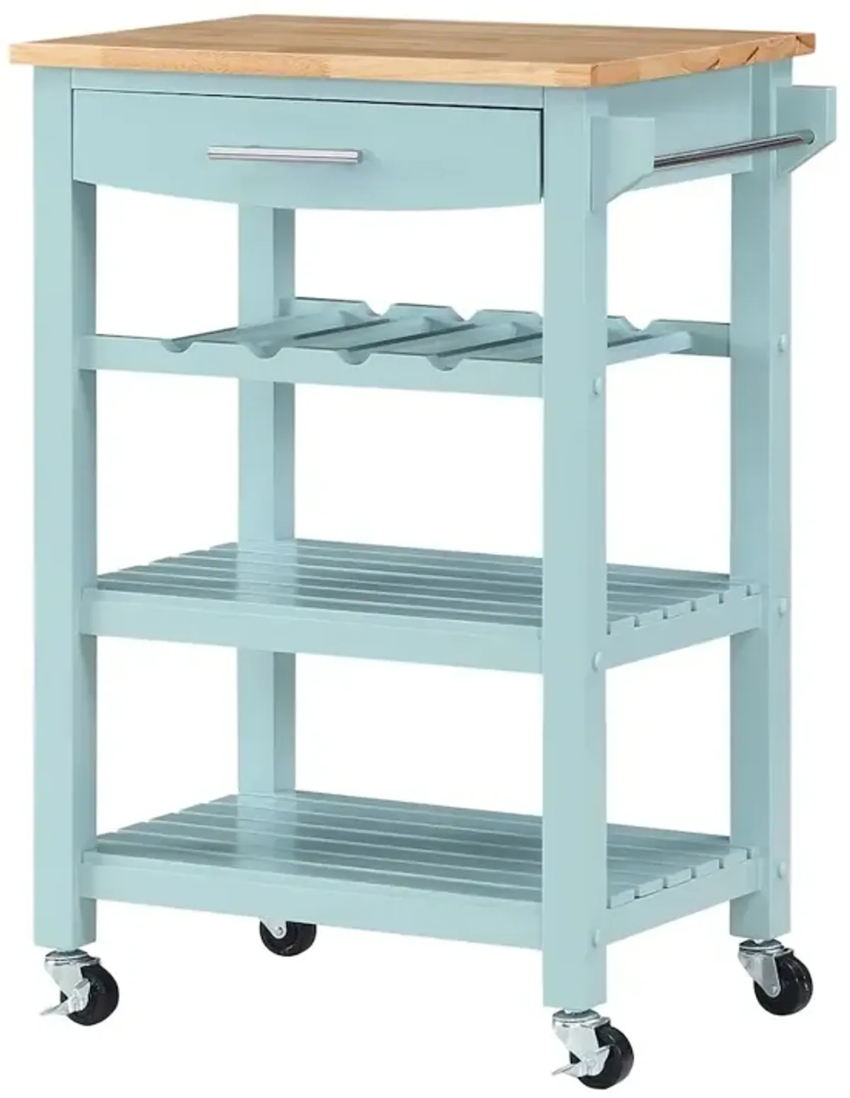 Convenience Concepts Ellaine 4 Tier Butcher Block Kitchen Cart with Drawer and Wine Rack