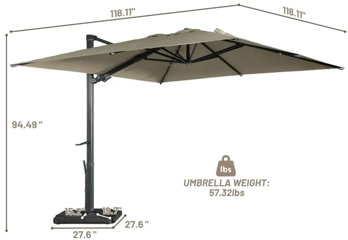 10 ft. 360 ° Rotation Outdoor Patio Cantilever Umbrella Square with Base in Taupe