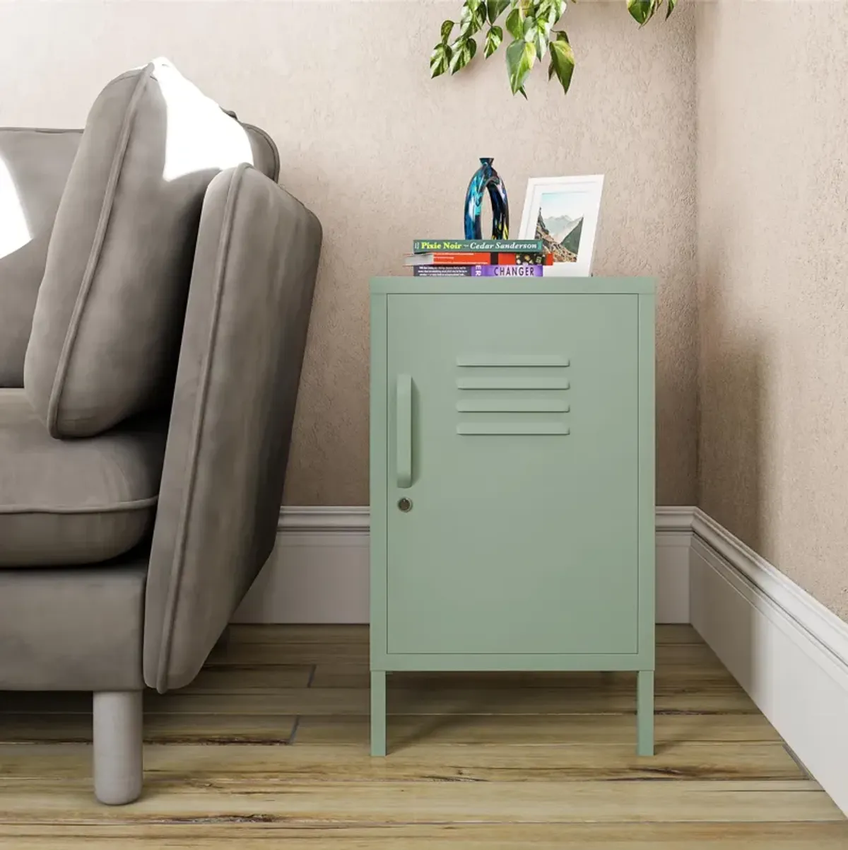 RealRooms Shadwick 1 Door Metal Locker Style Livingroom End Table