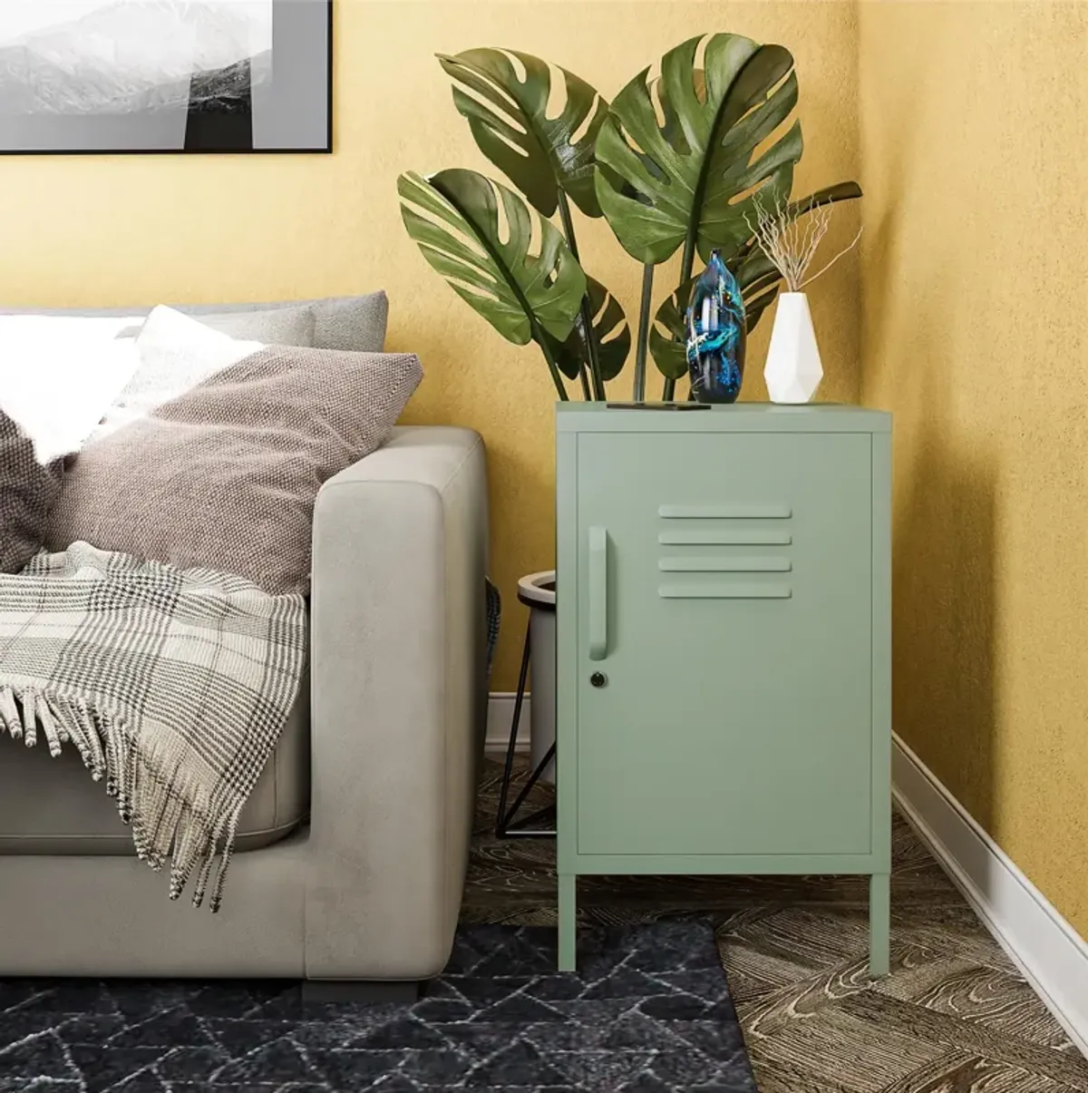 RealRooms Shadwick 1 Door Metal Locker Style Livingroom End Table