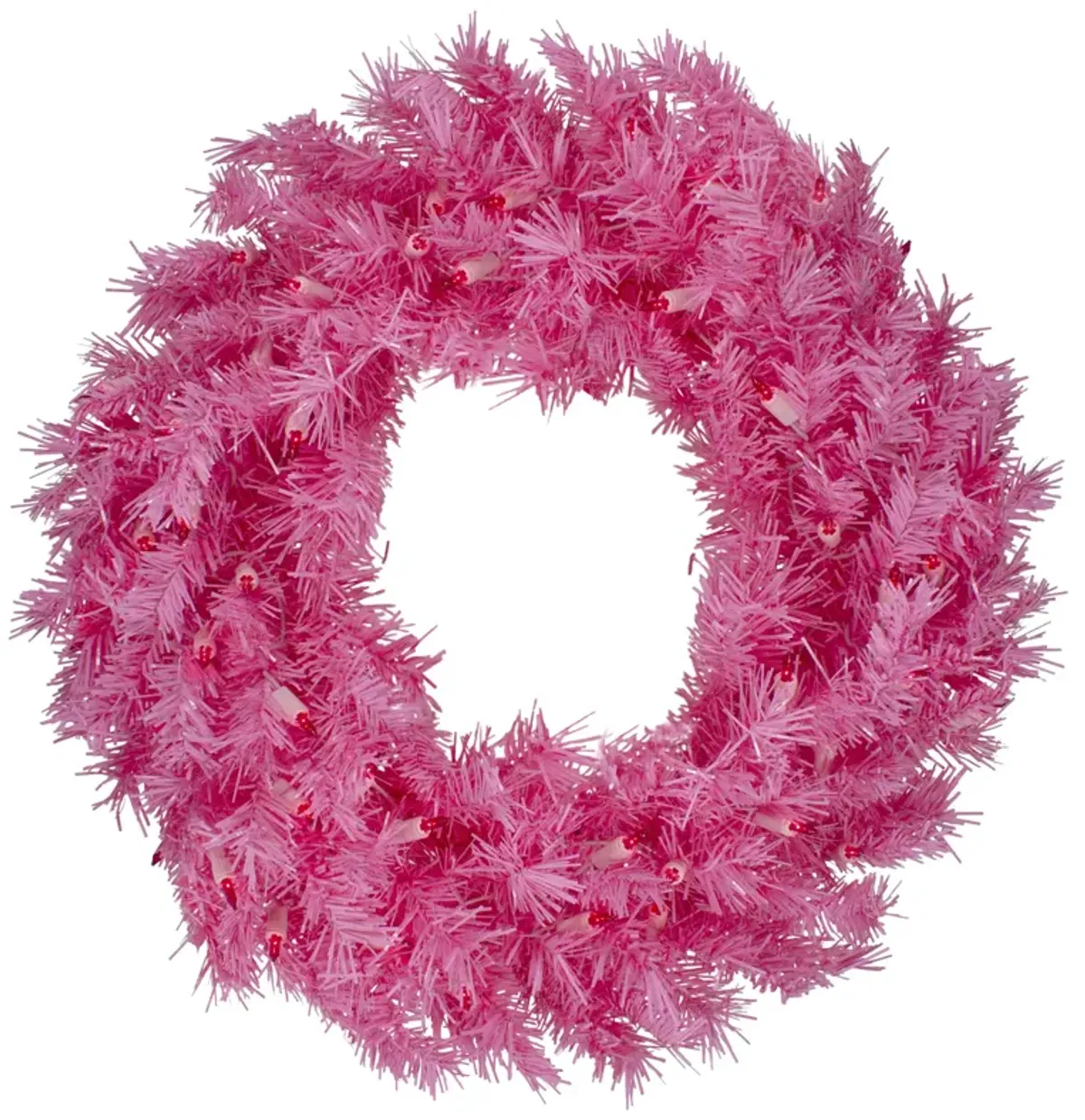 24" Pre-Lit Pink Spruce Artificial Christmas Wreath  Pink Lights