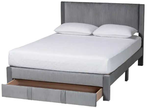 Baxton Studio Elora Modern Grey Pleated Velvet Queen Size Storage Bed