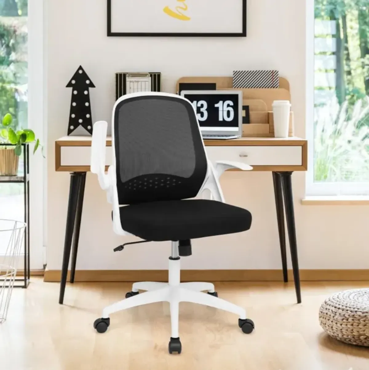 Hivvago Adjustable Mesh Office Chair Rolling Computer Desk Chair with Flip-up Armrest