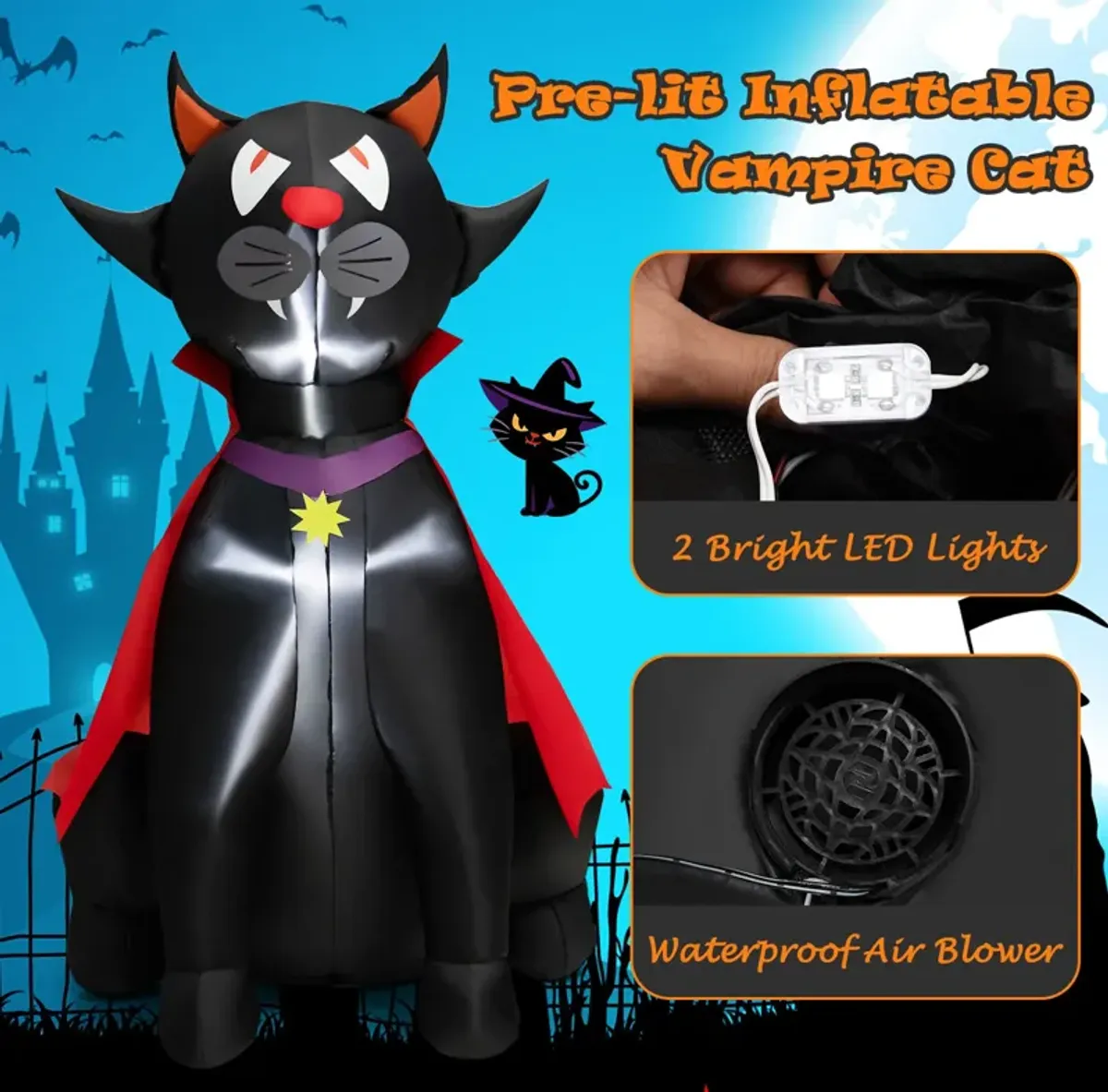 4.7 Feet Halloween Inflatable Vampire Cat with Red Cloak