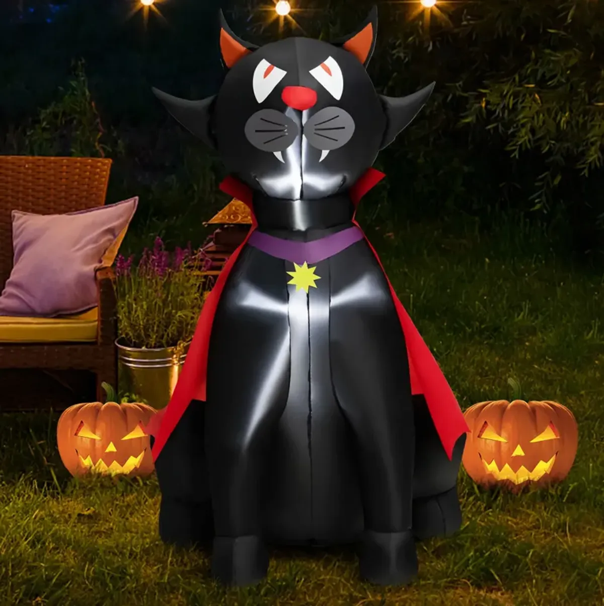 4.7 Feet Halloween Inflatable Vampire Cat with Red Cloak