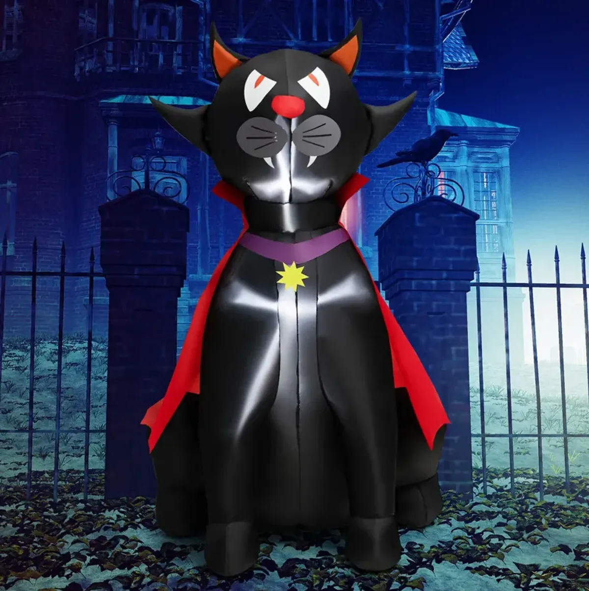 4.7 Feet Halloween Inflatable Vampire Cat with Red Cloak