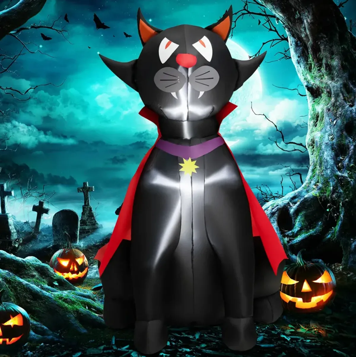 4.7 Feet Halloween Inflatable Vampire Cat with Red Cloak