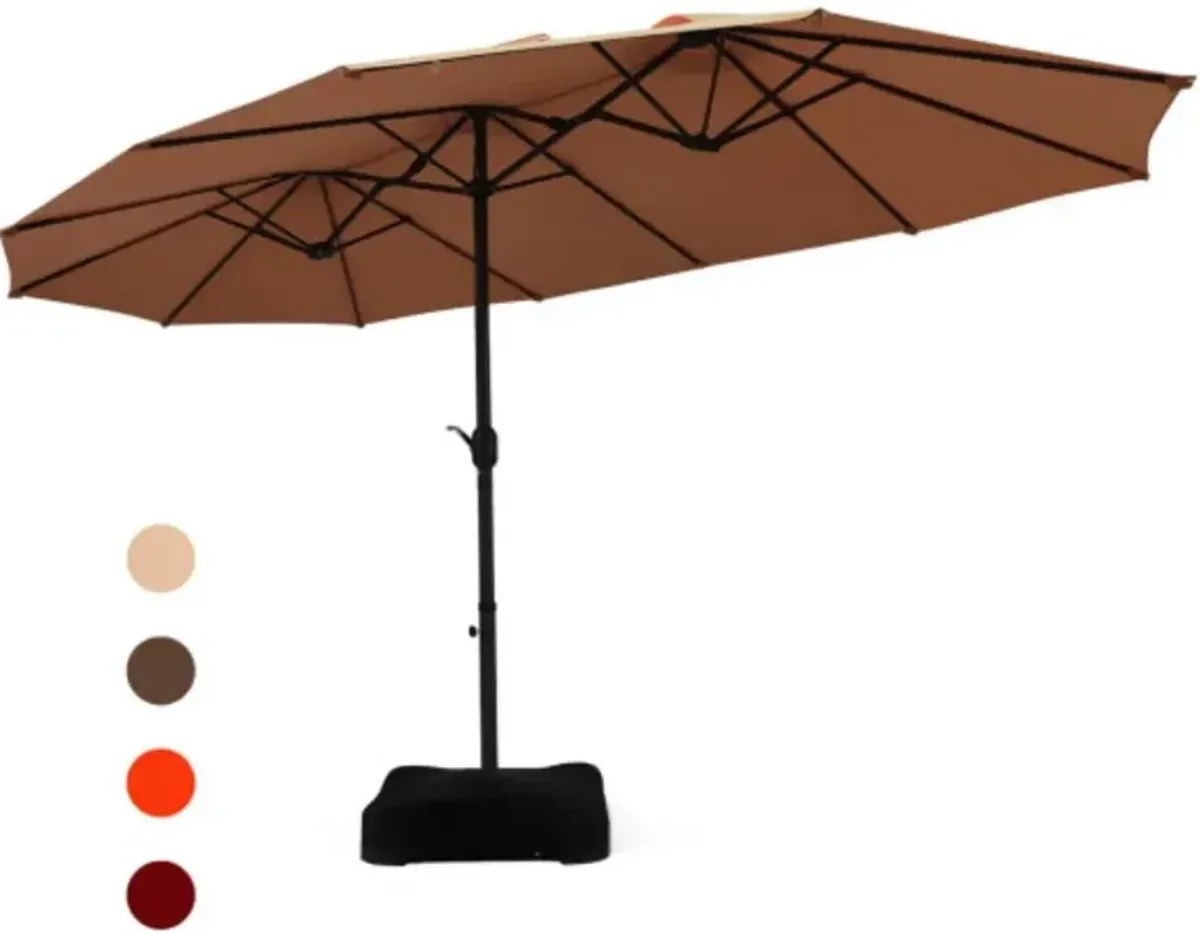 15 Feet Extra Large Patio Double Sided Umbrella with Crank and Base