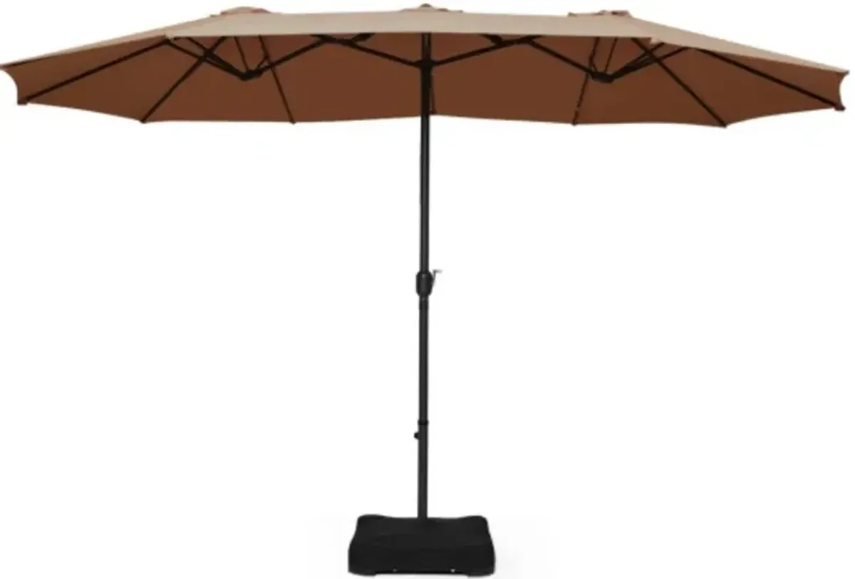 15 Feet Extra Large Patio Double Sided Umbrella with Crank and Base