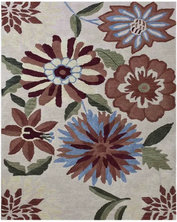 RUGSOTIC CARPETS HAND TUFTED WOOL ECO-FRIENDLY AREA RUGS  - 5'x8', Rectangle Shape, Cream, Floral Modern Design, High Pile Thick Handmade Anti Skid Area Rugs for Living Room, Bed Room (K03059)
