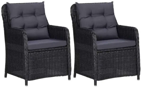 Outdoor Accent Chair Set of 2, Tufted Fabric Design, Black Poly Rattan - Benzara