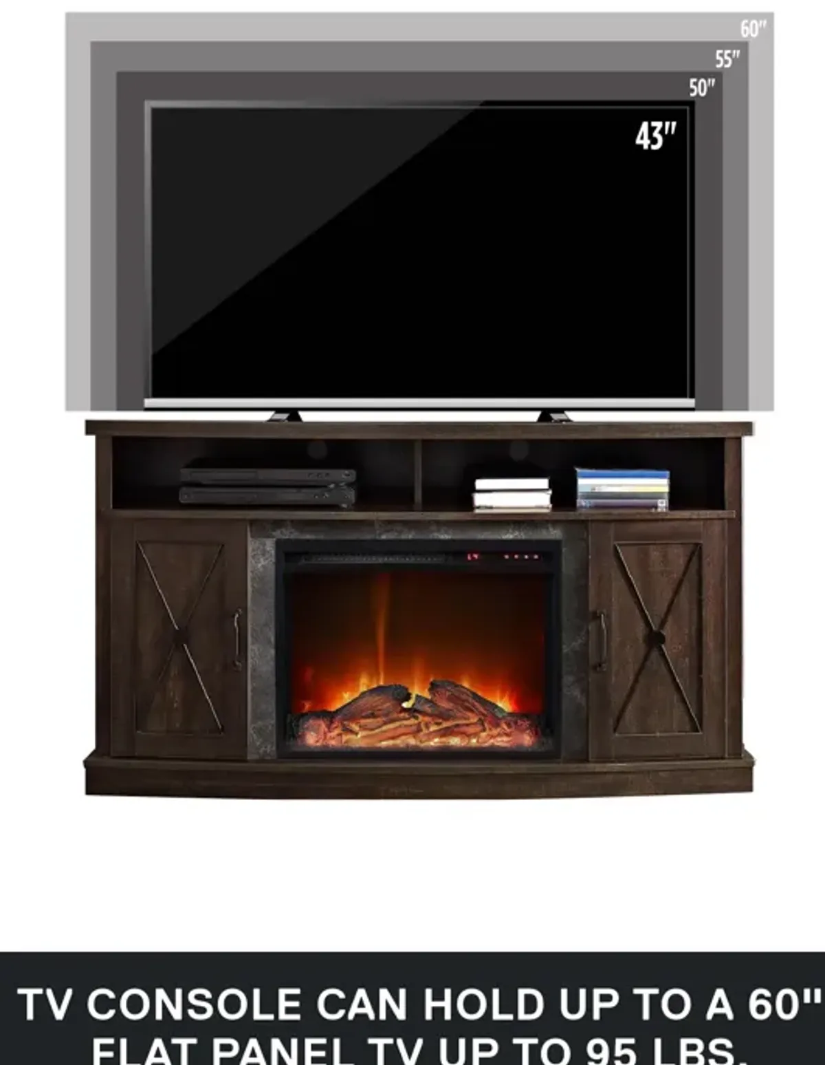 Barrow Creek Electric Fireplace Space Heater TV Stand for TVs up to 60"