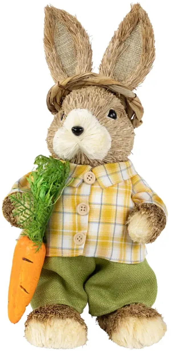 Rustic Boy Rabbit with Carrot Standing Easter Figure - 13.75" - Brown and Yellow