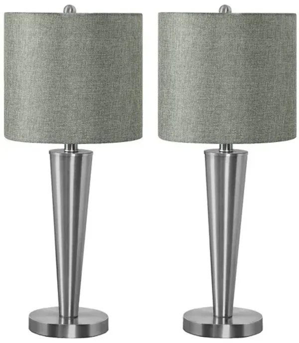 Monarch Specialties I 9642 - Lighting, Set Of 2, 24""H, Table Lamp, Usb Port Included, Nickel Metal, Grey Shade, Contemporary