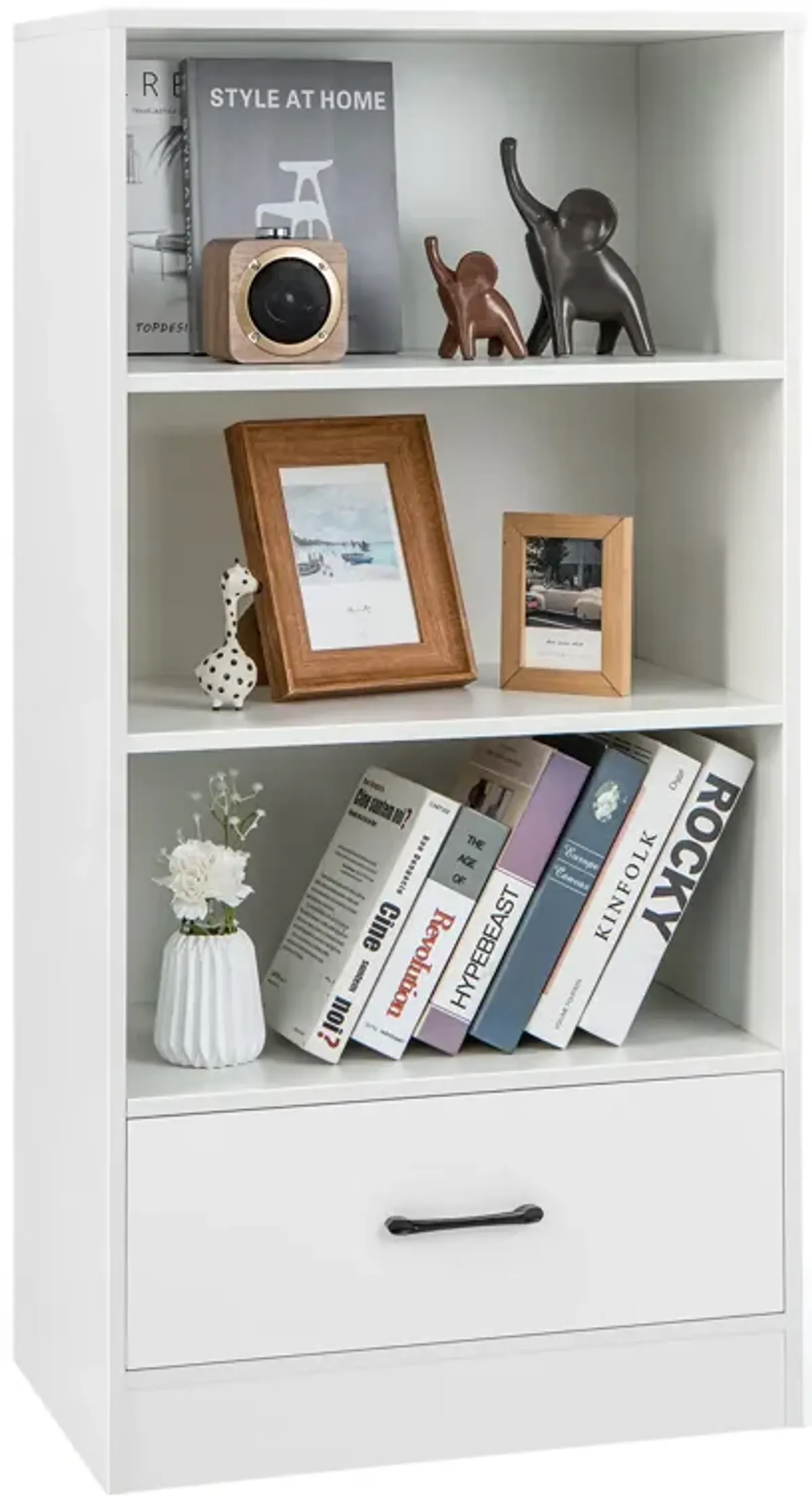 4 Tiers Wood Bookcase with Drawer