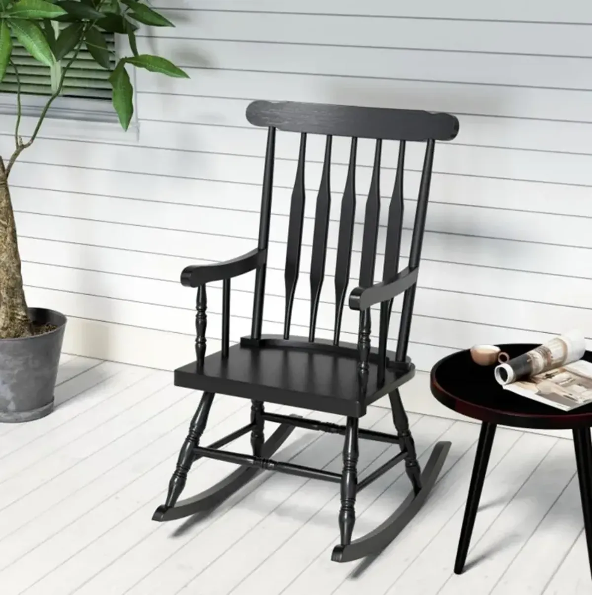 Hivvago Rocking Chair with Solid Wooden Frame for Garden and Patio