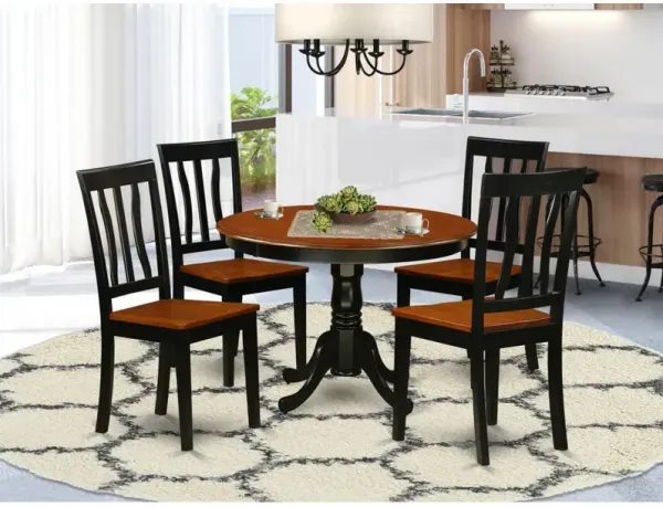 5 Pc set with a Round Dinette Table and 4 Wood Dinette Chairs in Black and Cherry