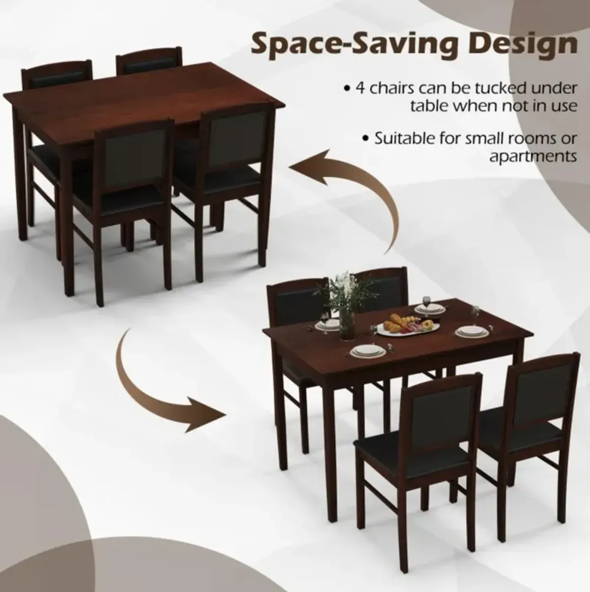 Hivvago 5-Piece Dining Set for 4 with Rubber Wood Legs for Small Dining Room