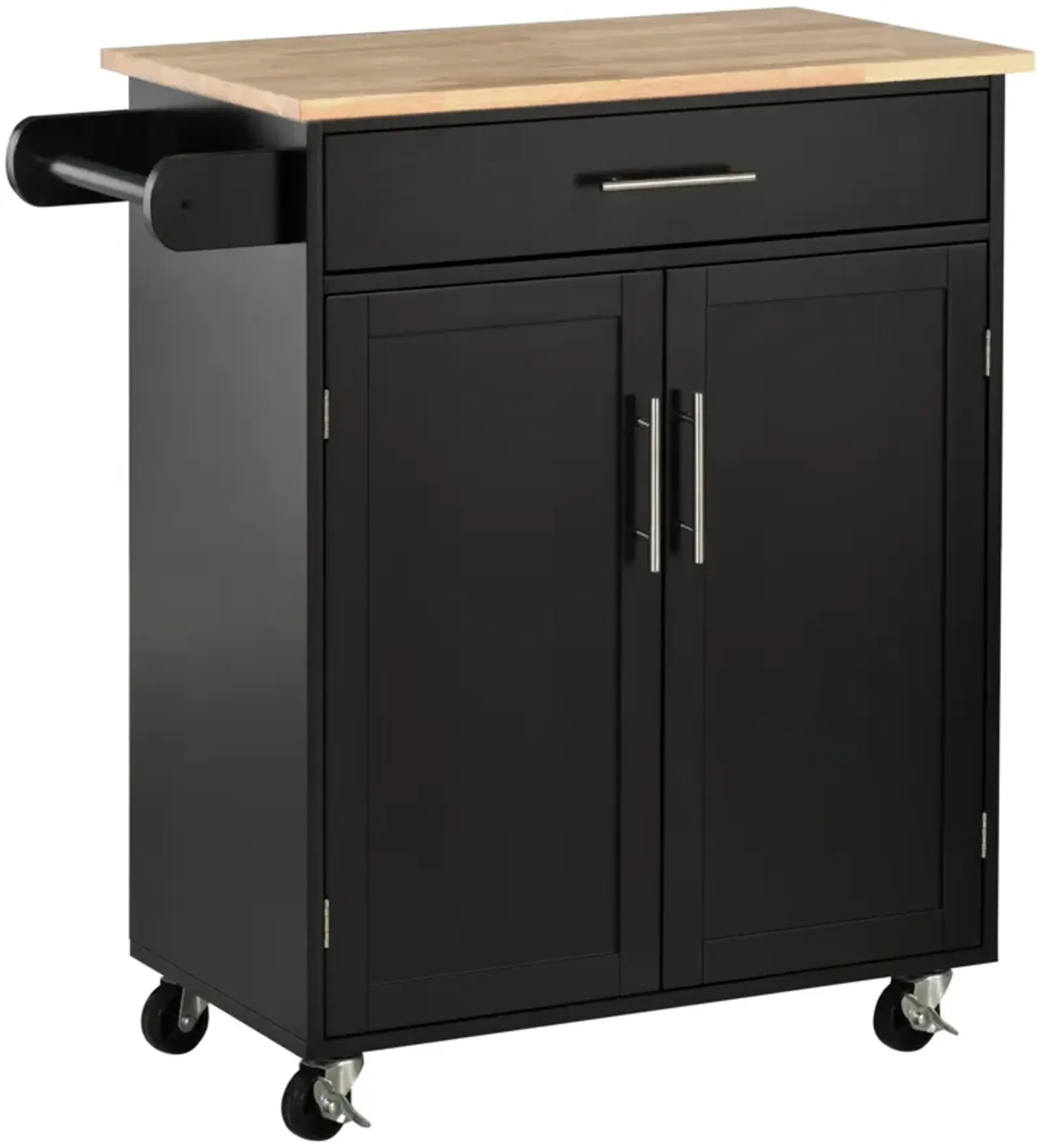 Black Kitchen Trolley: Portable Storage with Rubberwood Top