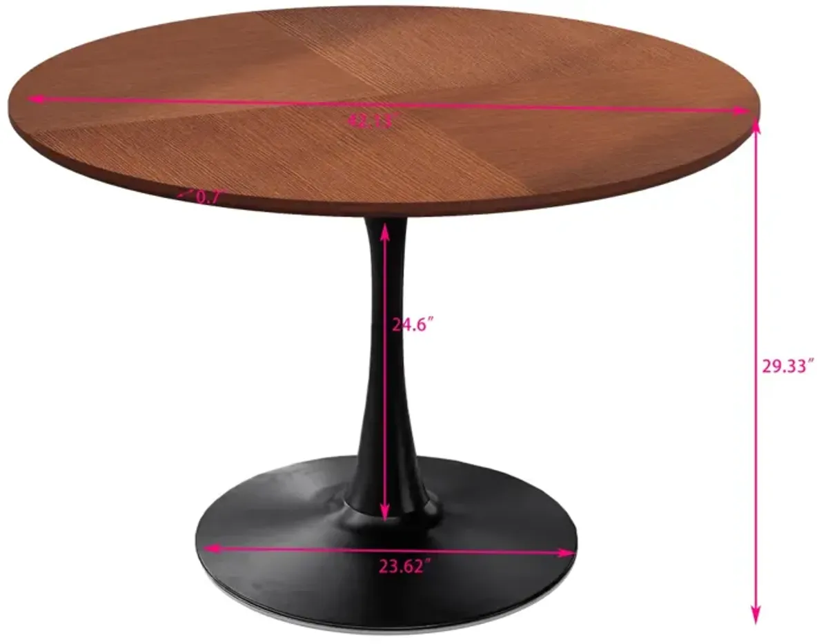 42" Modern Round Dining Table With Printed Oak Color Grain Tabletop