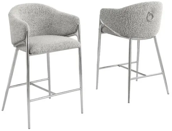 Best Quality Furniture Rich Gray Counterheight (26) In Boucle Fabric And Silver Chrome Base (Set Of 2)